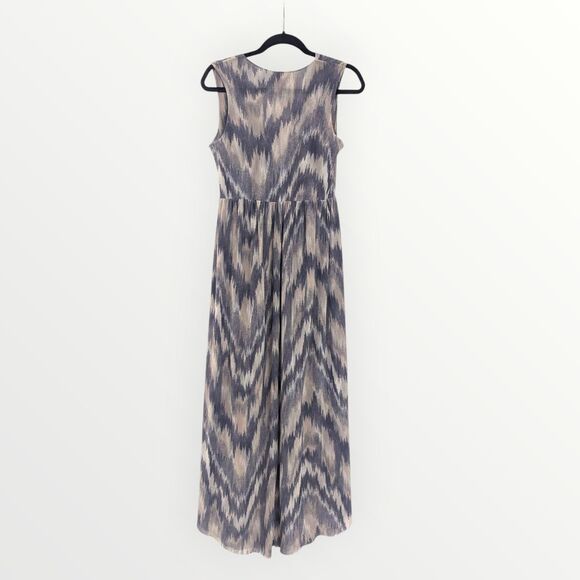 Sweet Pea Y2K Mesh Maxi Dress Medium Ikat Print Empire Waist Gray Beige - Picture 6 of 8